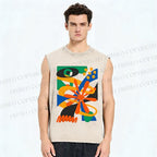 Unisex Bauhaus Eye Graffiti Printed Washed Tank Top