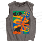 Unisex Bauhaus Eye Graffiti Printed Washed Tank Top