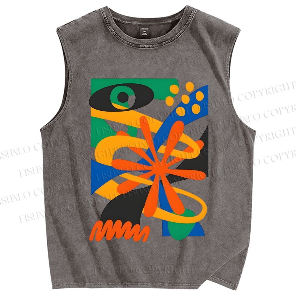 Unisex Bauhaus Eye Graffiti Printed Washed Tank Top