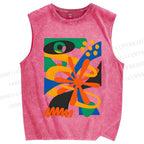 Unisex Bauhaus Eye Graffiti Printed Washed Tank Top