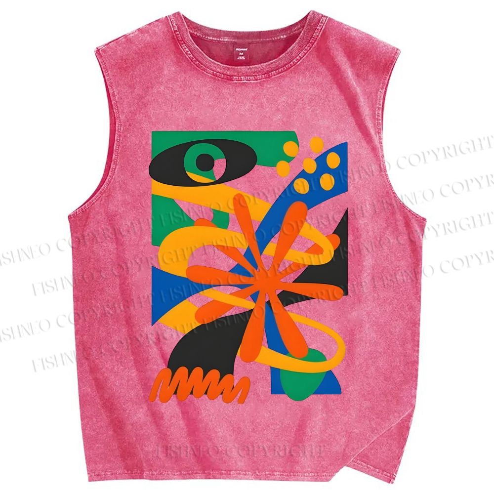 Unisex Bauhaus Eye Graffiti Printed Washed Tank Top