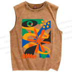 Unisex Bauhaus Eye Graffiti Printed Washed Tank Top