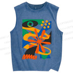 Unisex Bauhaus Eye Graffiti Printed Washed Tank Top