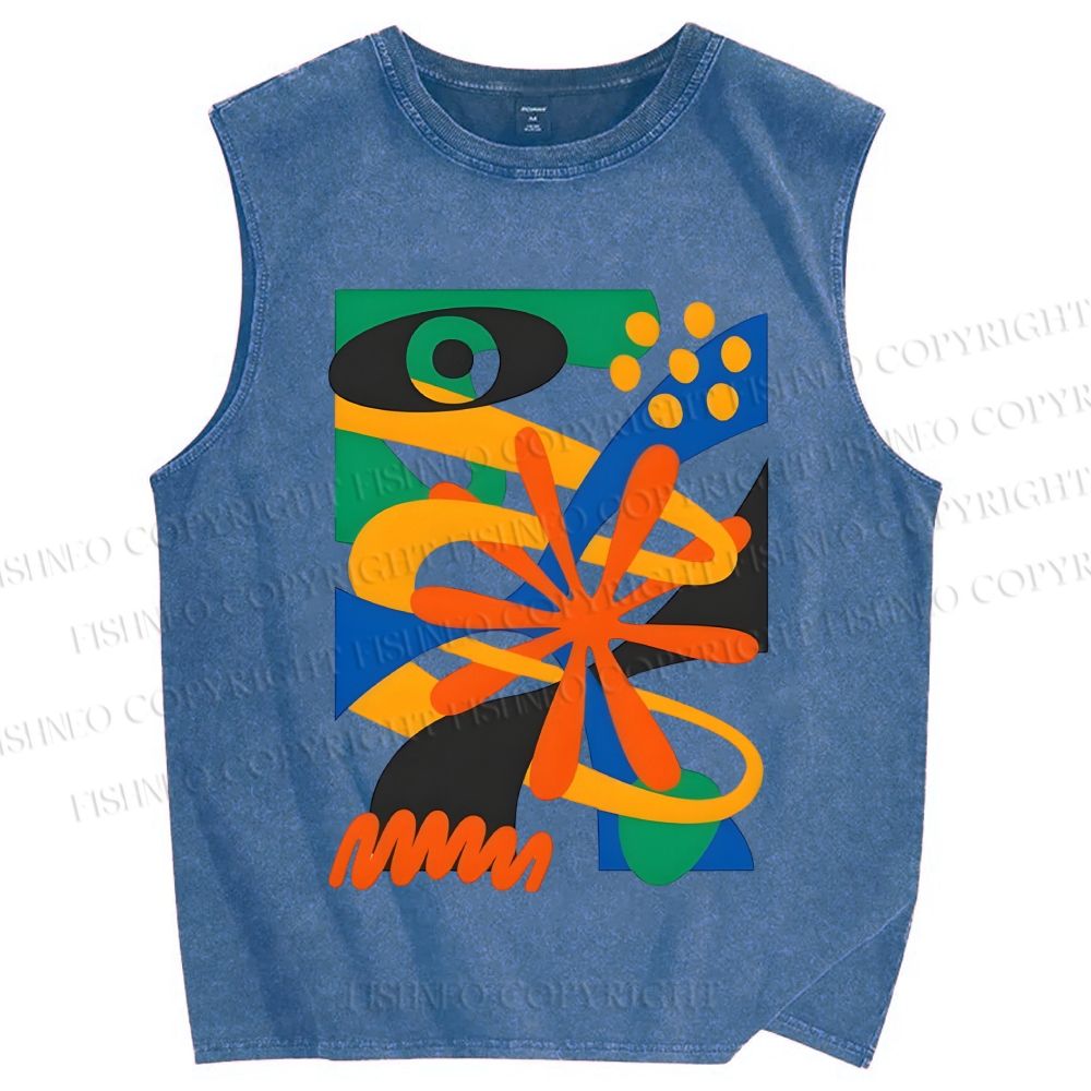 Unisex Bauhaus Eye Graffiti Printed Washed Tank Top