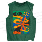 Unisex Bauhaus Eye Graffiti Printed Washed Tank Top
