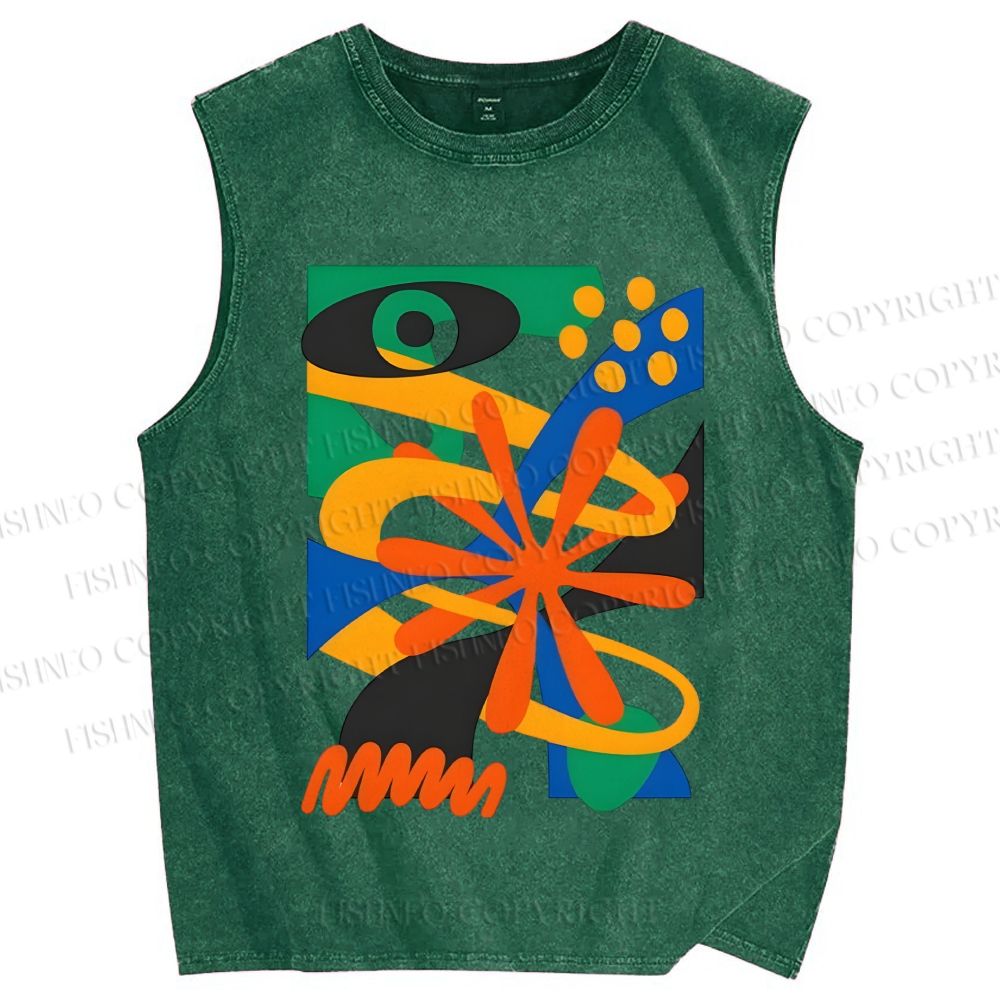 Unisex Bauhaus Eye Graffiti Printed Washed Tank Top