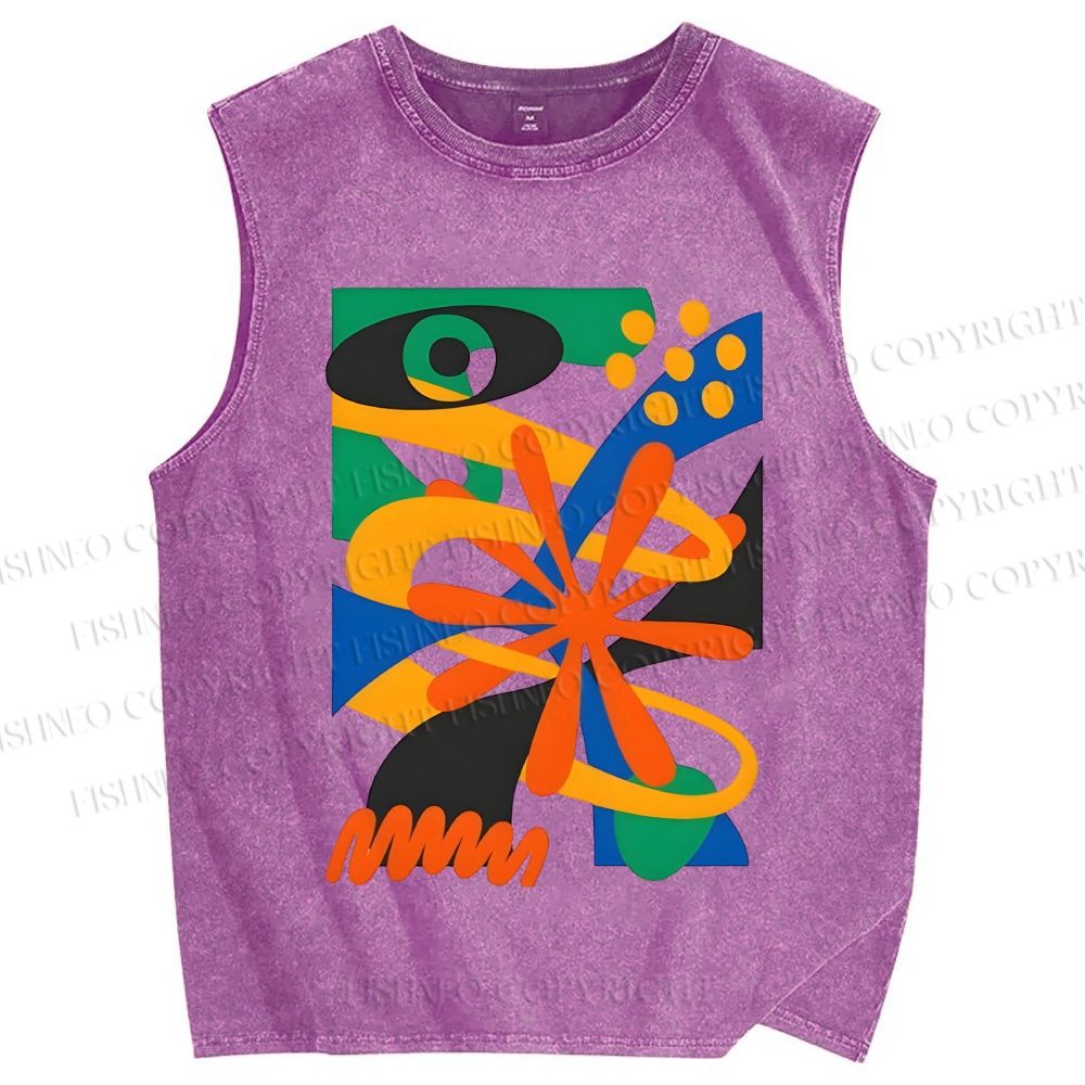 Unisex Bauhaus Eye Graffiti Printed Washed Tank Top