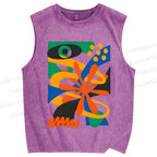 Unisex Bauhaus Eye Graffiti Printed Washed Tank Top