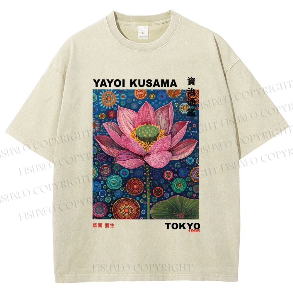 Unisex Yayoi Kusama Lotus Printed Washed Tee
