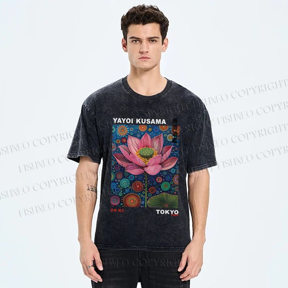 Unisex Yayoi Kusama Lotus Printed Washed Tee