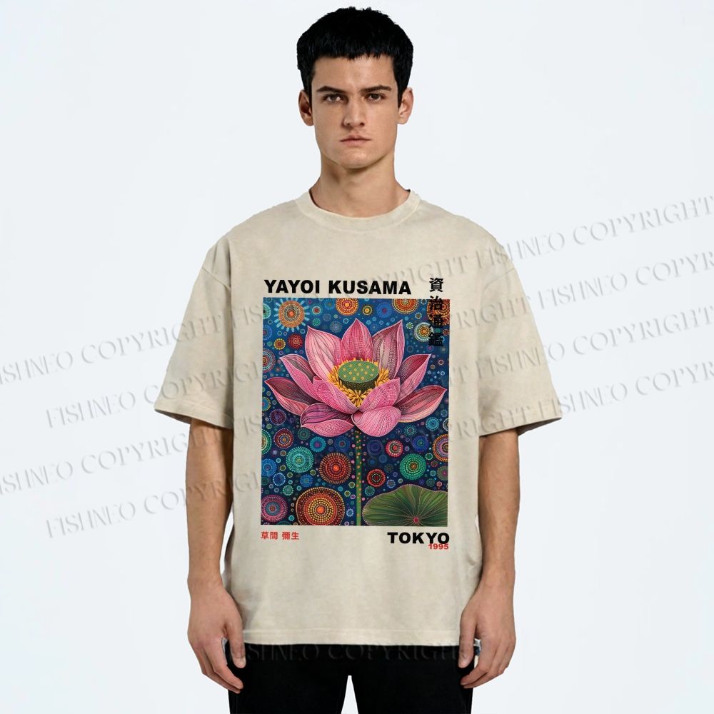 Unisex Yayoi Kusama Lotus Printed Washed Tee
