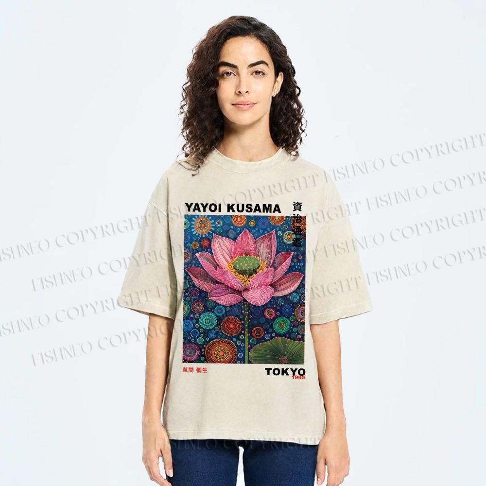 Unisex Yayoi Kusama Lotus Printed Washed Tee