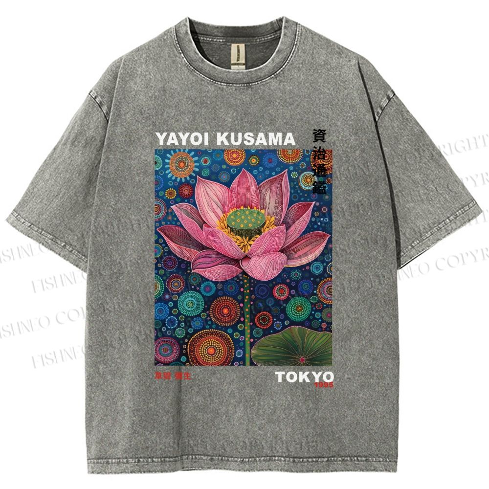 Unisex Yayoi Kusama Lotus Printed Washed Tee