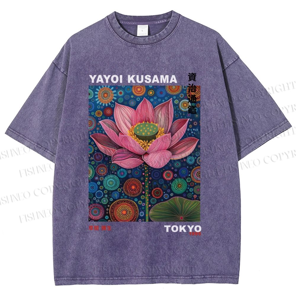 Unisex Yayoi Kusama Lotus Printed Washed Tee