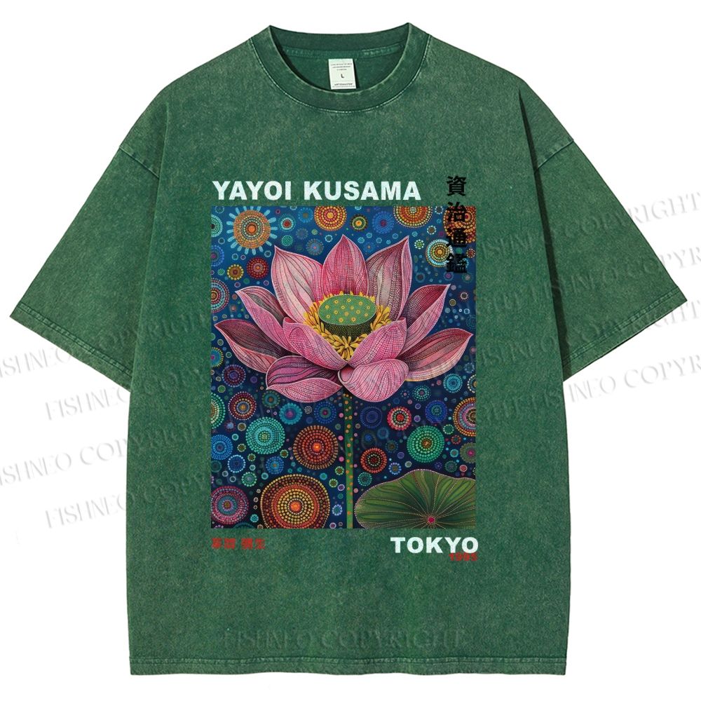 Unisex Yayoi Kusama Lotus Printed Washed Tee