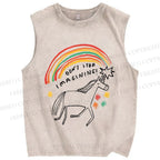 Unisex Imagining Unicorn Printed Washed Tank Top