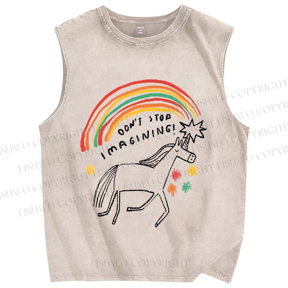 Unisex Imagining Unicorn Printed Washed Tank Top