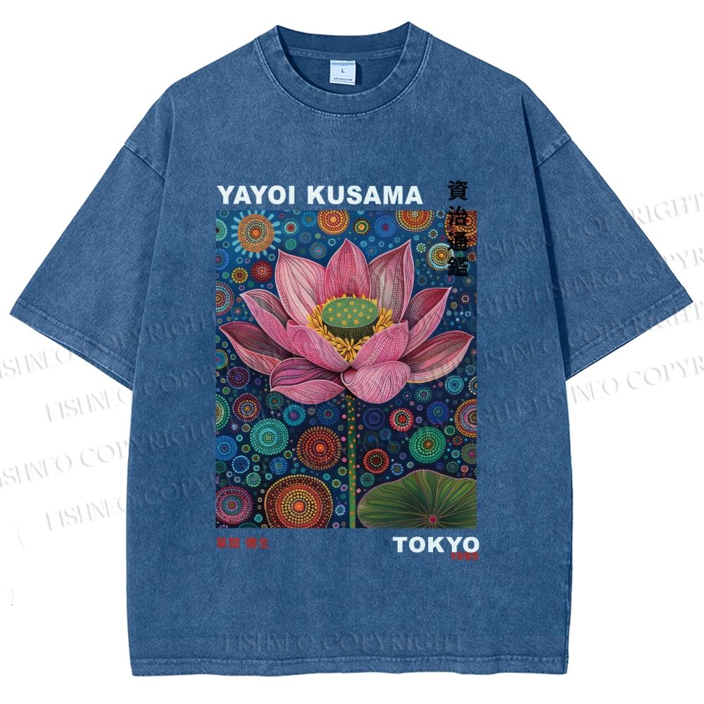 Unisex Yayoi Kusama Lotus Printed Washed Tee