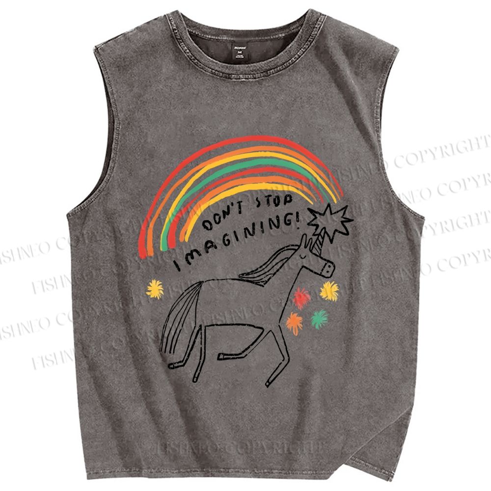 Unisex Imagining Unicorn Printed Washed Tank Top