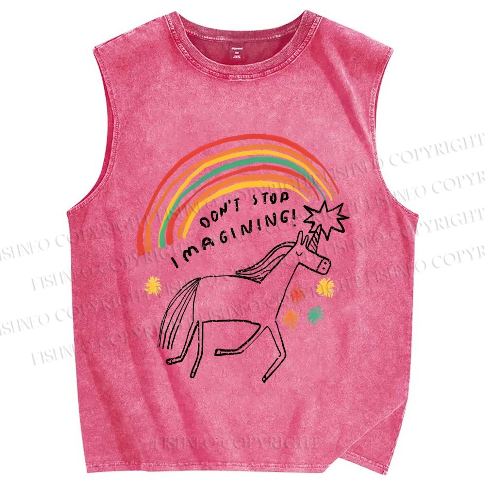 Unisex Imagining Unicorn Printed Washed Tank Top