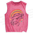 Unisex Imagining Unicorn Printed Washed Tank Top