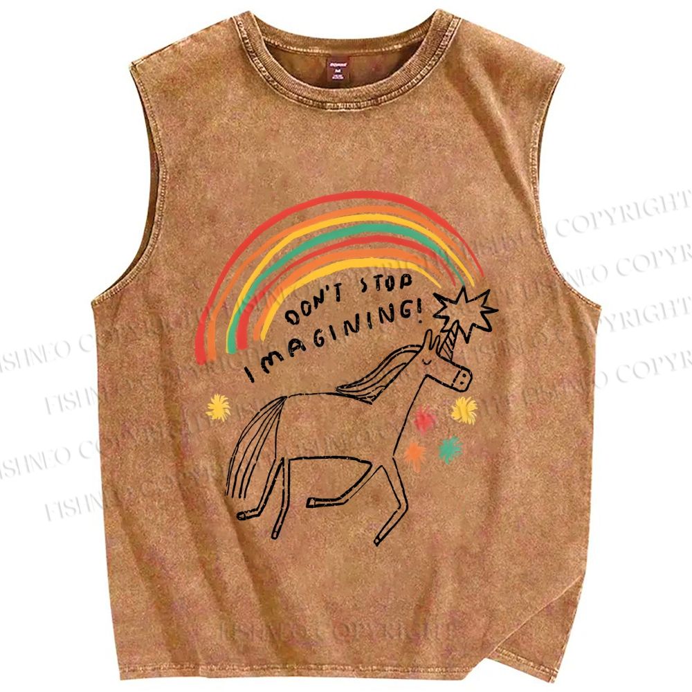 Unisex Imagining Unicorn Printed Washed Tank Top