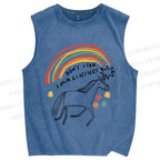 Unisex Imagining Unicorn Printed Washed Tank Top