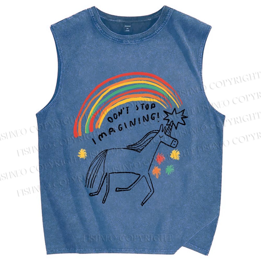 Unisex Imagining Unicorn Printed Washed Tank Top