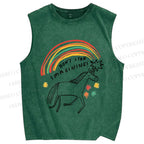 Unisex Imagining Unicorn Printed Washed Tank Top