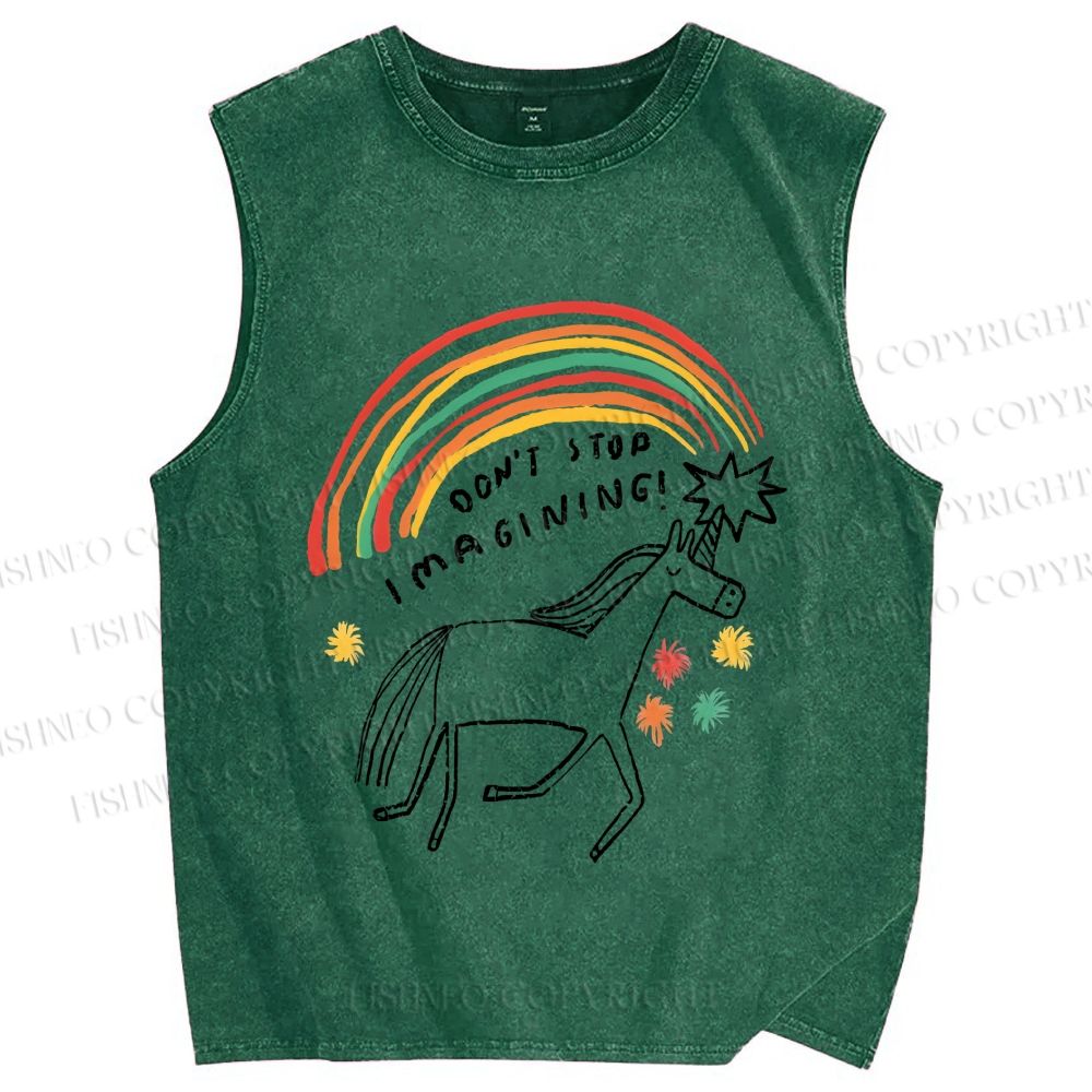 Unisex Imagining Unicorn Printed Washed Tank Top