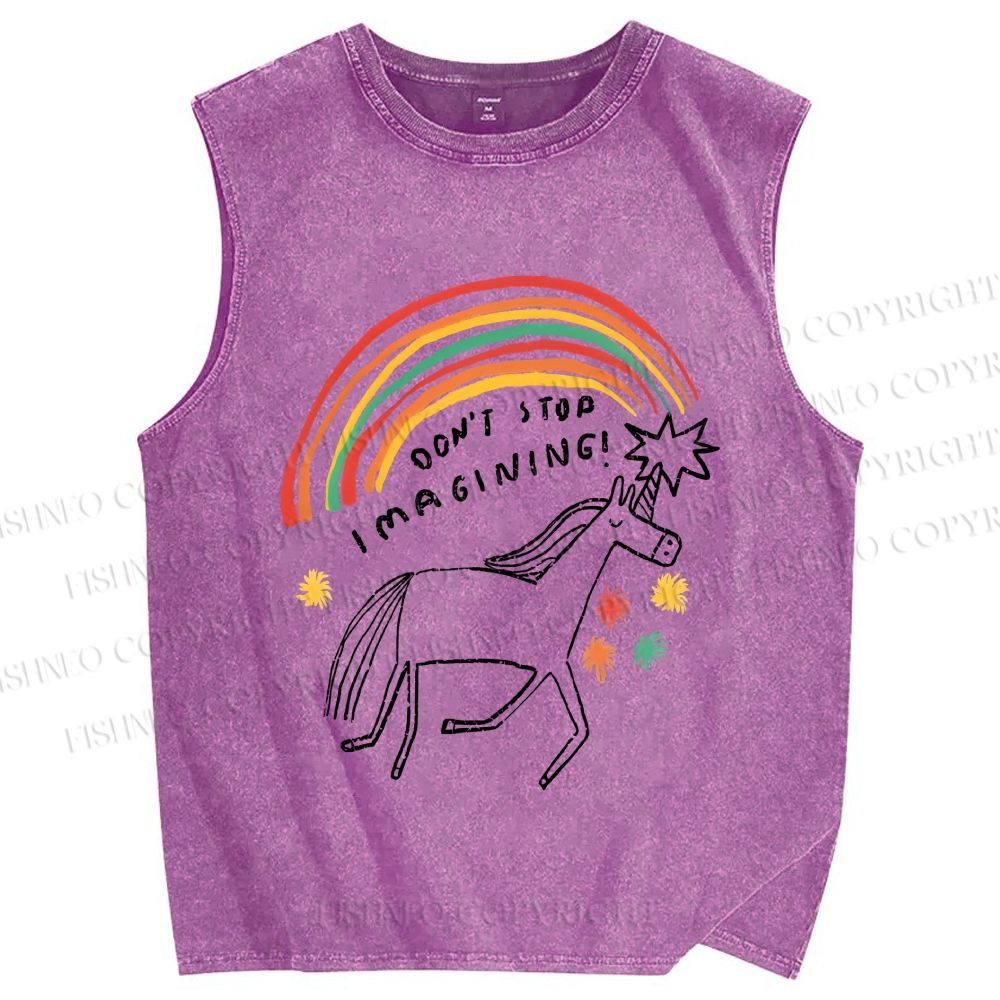 Unisex Imagining Unicorn Printed Washed Tank Top