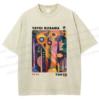 Unisex Yayoi Kusama Abstract Plants Printed Washed Tee