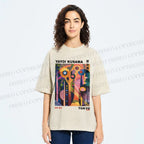Unisex Yayoi Kusama Abstract Plants Printed Washed Tee