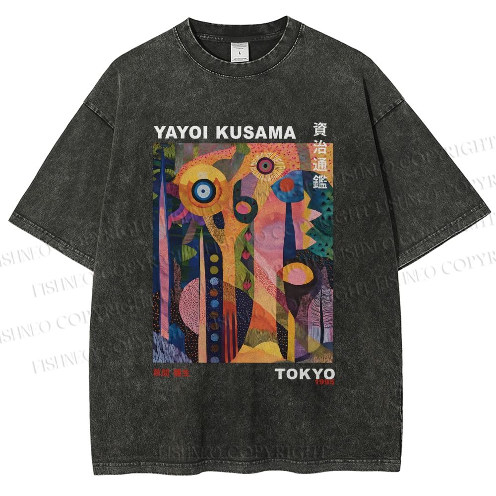 Unisex Yayoi Kusama Abstract Plants Printed Washed Tee