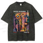 Unisex Yayoi Kusama Abstract Plants Printed Washed Tee