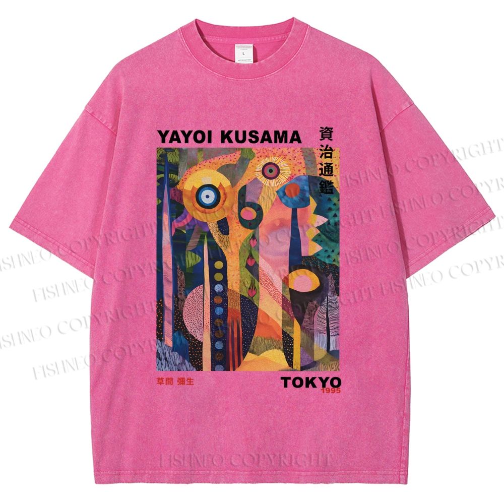 Unisex Yayoi Kusama Abstract Plants Printed Washed Tee