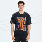 Unisex Yayoi Kusama Abstract Plants Printed Washed Tee