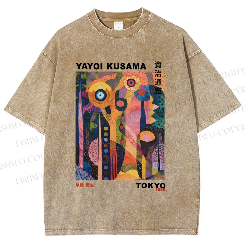 Unisex Yayoi Kusama Abstract Plants Printed Washed Tee