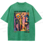 Unisex Yayoi Kusama Abstract Plants Printed Washed Tee