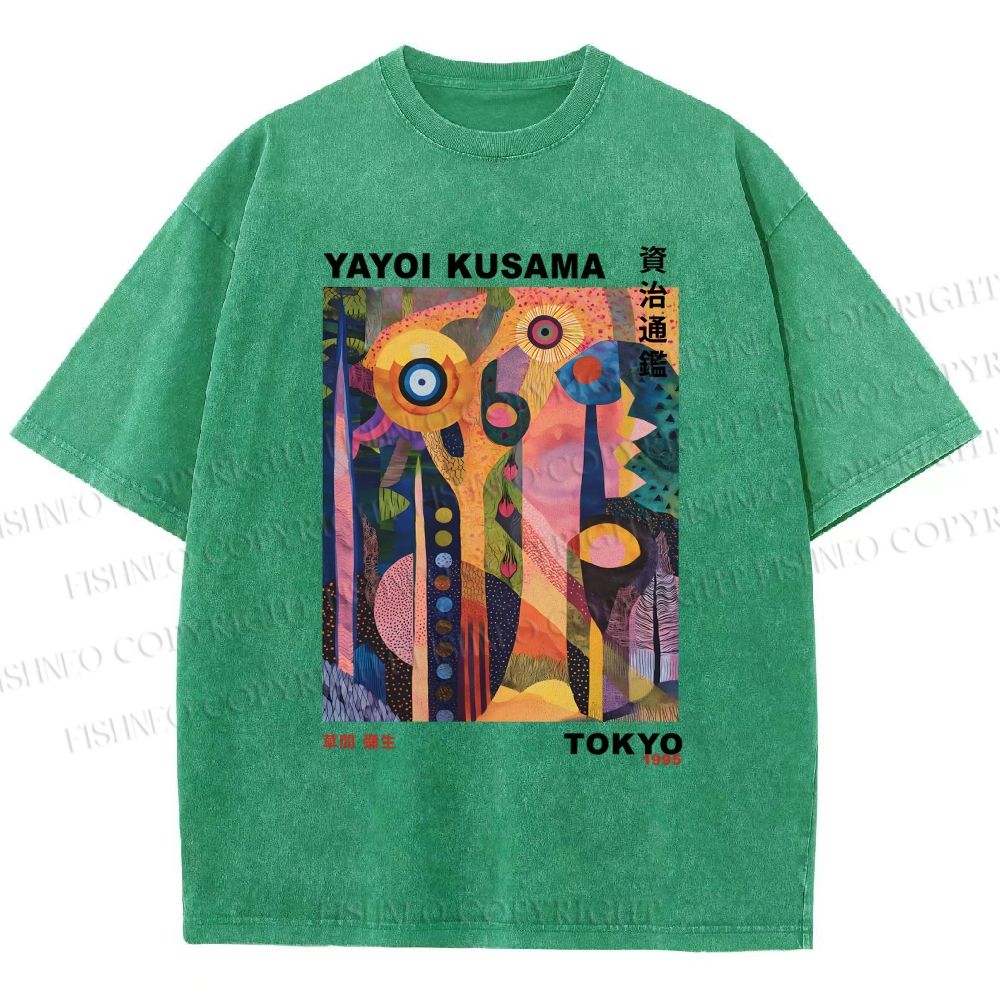 Unisex Yayoi Kusama Abstract Plants Printed Washed Tee