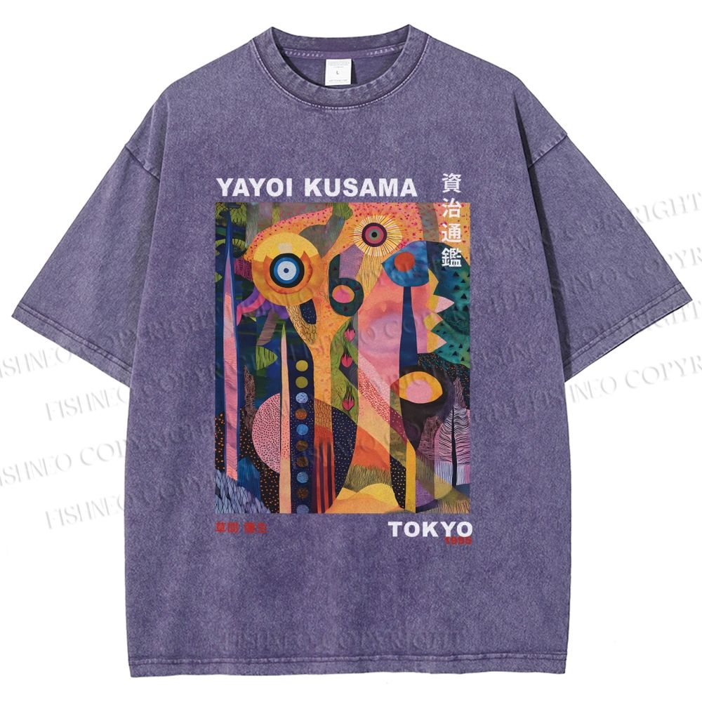 Unisex Yayoi Kusama Abstract Plants Printed Washed Tee
