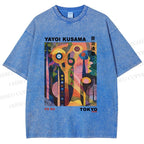 Unisex Yayoi Kusama Abstract Plants Printed Washed Tee