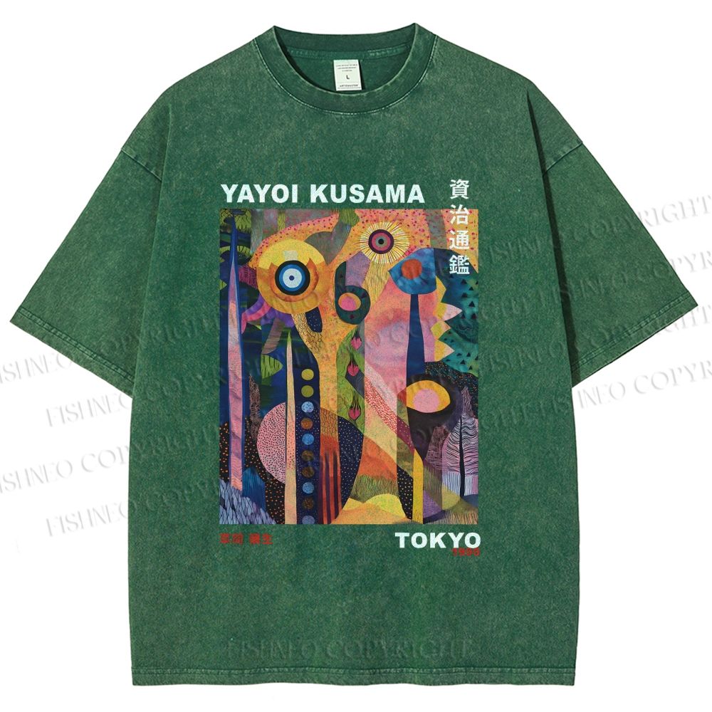 Unisex Yayoi Kusama Abstract Plants Printed Washed Tee