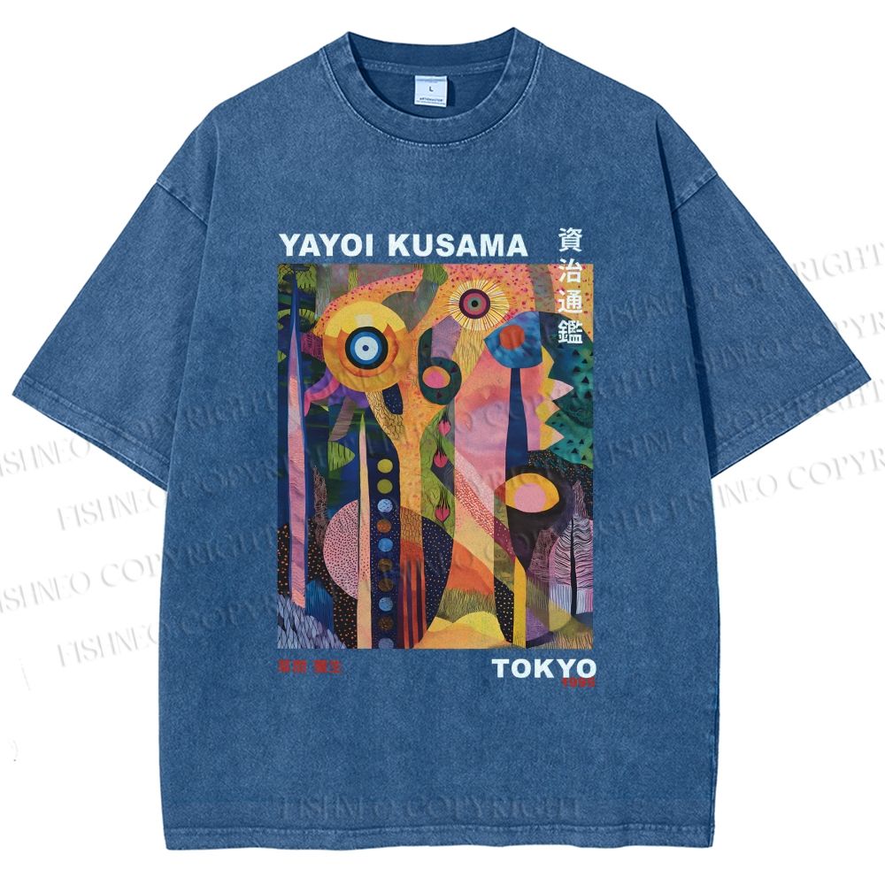 Unisex Yayoi Kusama Abstract Plants Printed Washed Tee
