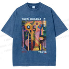 Unisex Yayoi Kusama Abstract Plants Printed Washed Tee