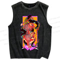 Unisex Tiger Fighting Snake Printed Washed Tank Top