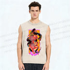 Unisex Tiger Fighting Snake Printed Washed Tank Top