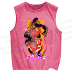 Unisex Tiger Fighting Snake Printed Washed Tank Top
