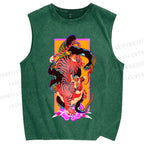 Unisex Tiger Fighting Snake Printed Washed Tank Top
