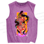 Unisex Tiger Fighting Snake Printed Washed Tank Top